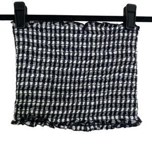 John Galt Black and White Gingham Ruched Lettuce Trim Bandeau Small
